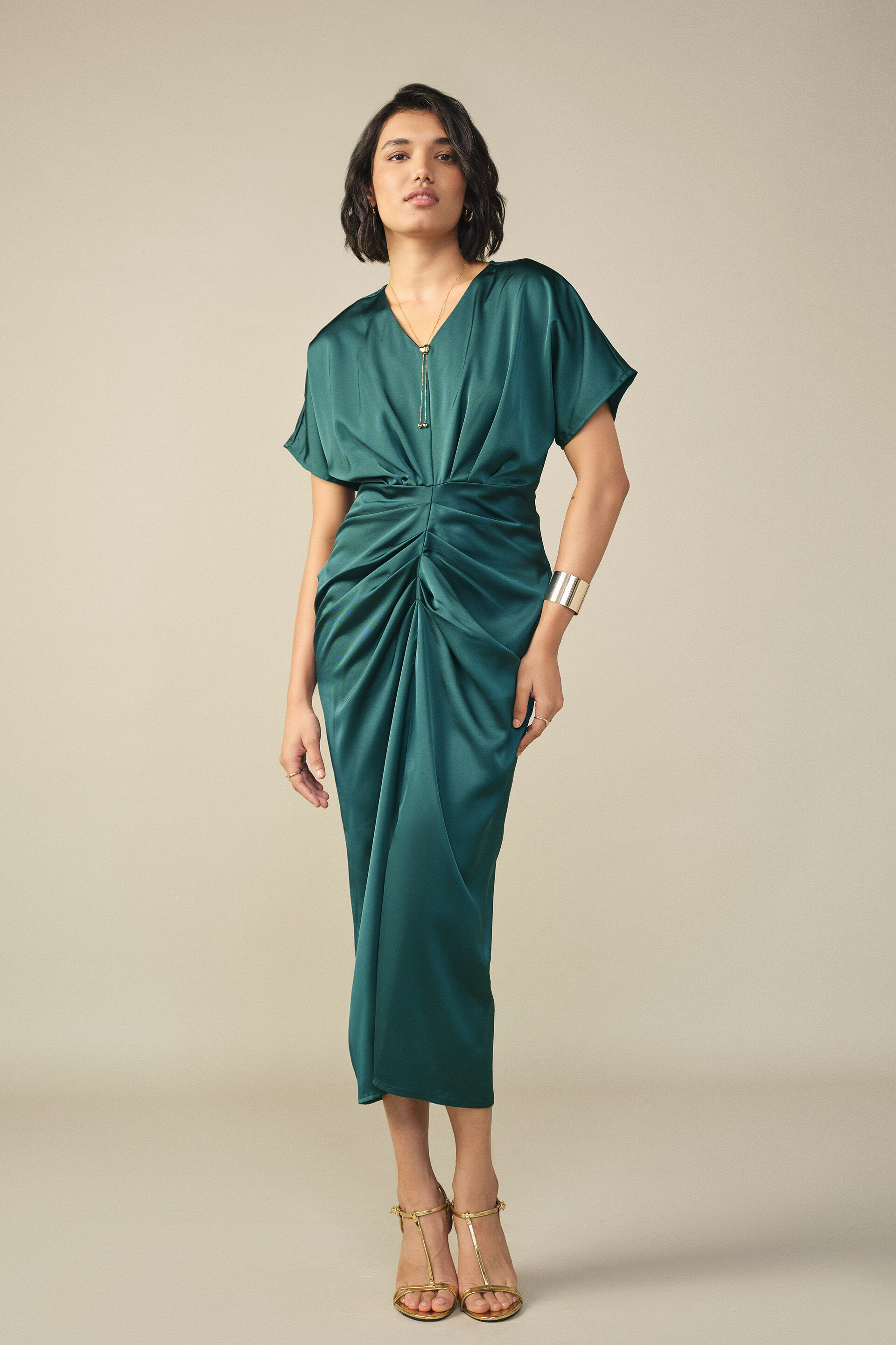 Draped Dress in Teal, Teal, image 2
